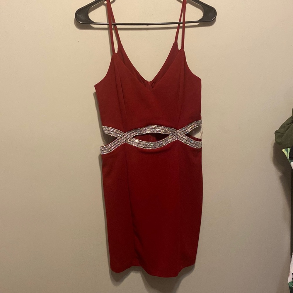 Red Party Dress with Rhinestones